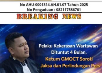 Pelaku Kekerasan Wartawan Dituntut 4 Bulan, Ketum GMOCT Soroti Jaksa dan Perlindungan Pers