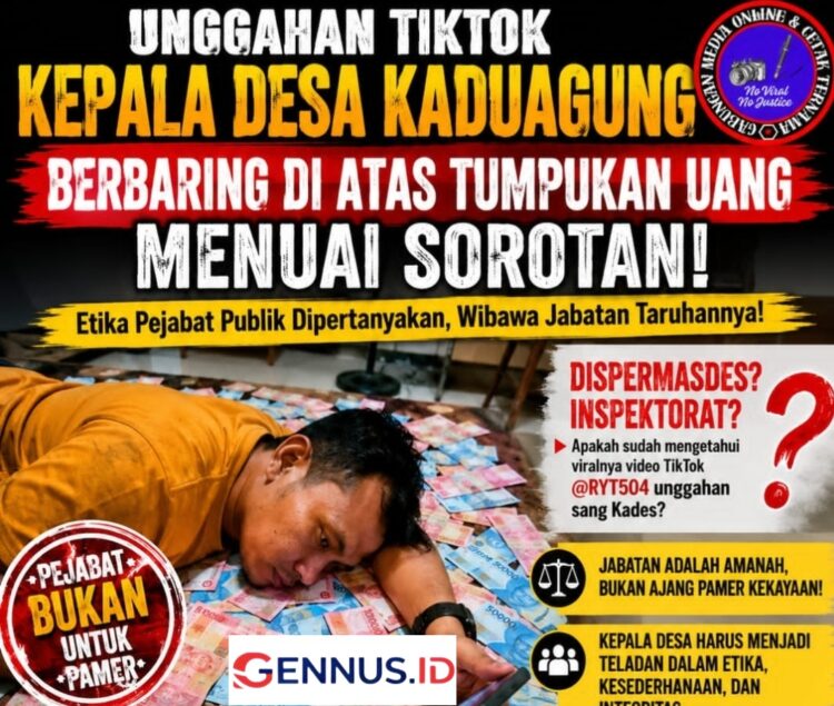 Unggahan Berbaring di Atas Tumpukan Uang Kepala Desa Kaduagung Menuai Sorotan, Dispermasdes? Inspektorat?