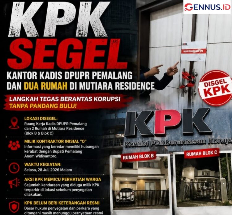 KPK Lakukan Penyegelan Kantor Kadis DPUPR Pemalang dan Dua Rumah di Mutiara Residence