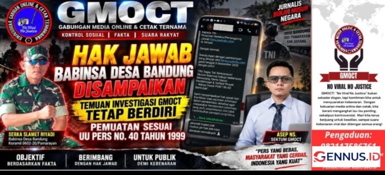 Hak Jawab Babinsa Desa Bandung Disampaikan, Temuan Investigasi GMOCT Tetap Berdiri – Pemuatan Sesuai UU Pers No. 40 Tahun 1999